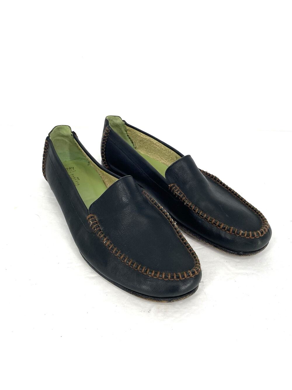 Henry Cuir Black Leather Moc Toe Loafers Made in Italy Women's EU 41